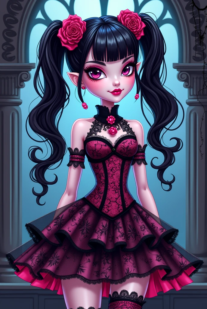 Create a redesign image for Draculaura [Monster High] using gothic and ta style [Cartoon Style]