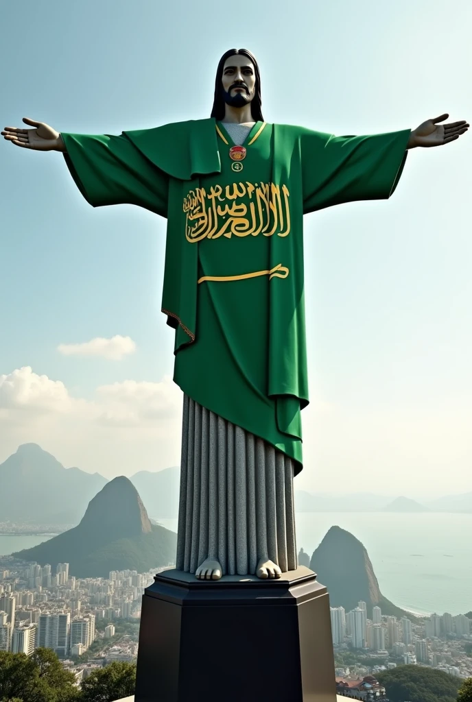 Christ the Redeemer wearing a Saudi Arabia national team jersey 