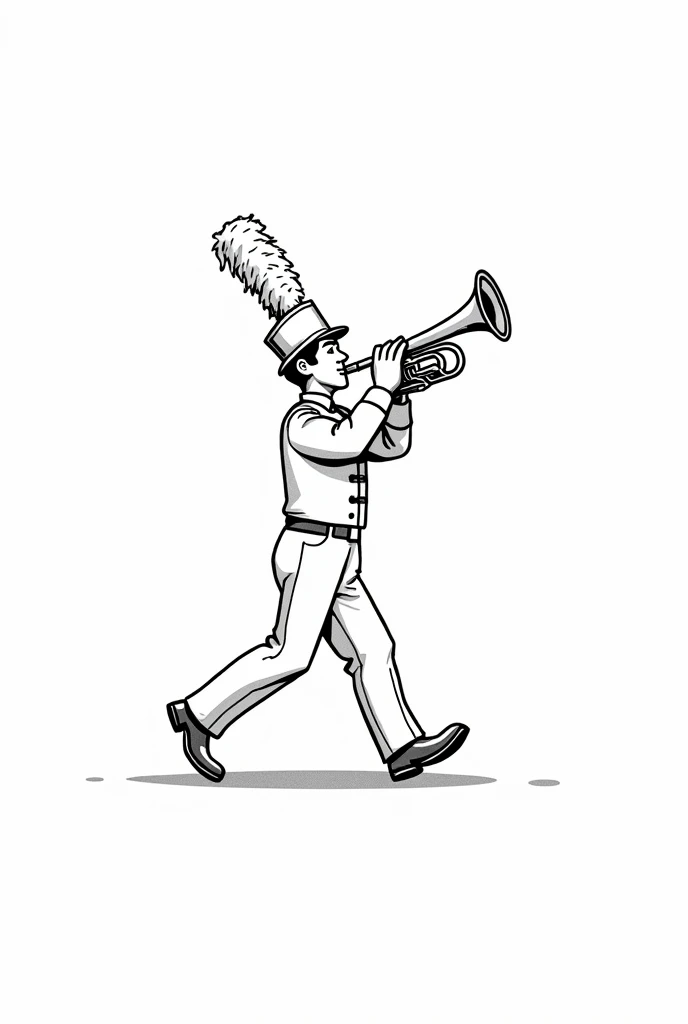 A euphonium in a marching band a man blowing it line drawing background, white background, monochrome, line drawing, cartoon style ((sketch))
