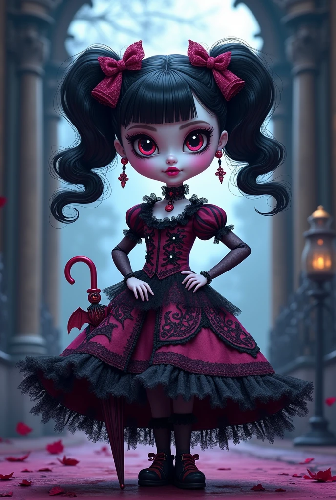 Create a redesign image for Draculaura [Monster High] using lolita style [Cartoon Style]