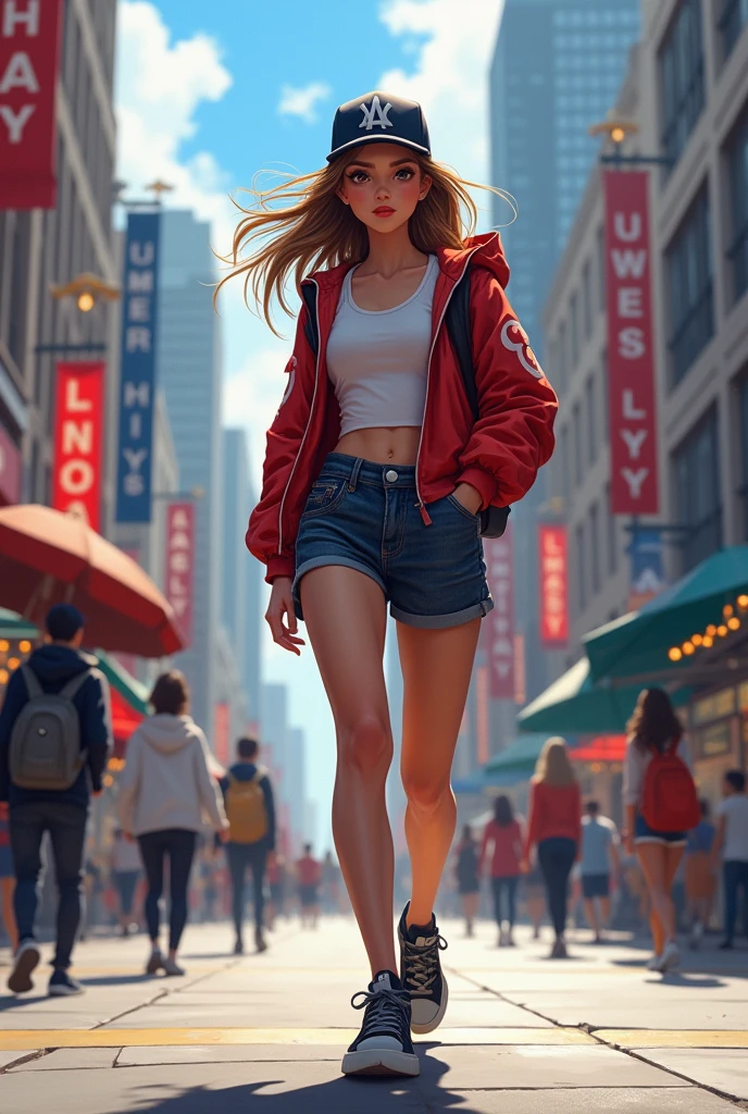 masterpiece,best Quality,1girl,cap,trainer,street