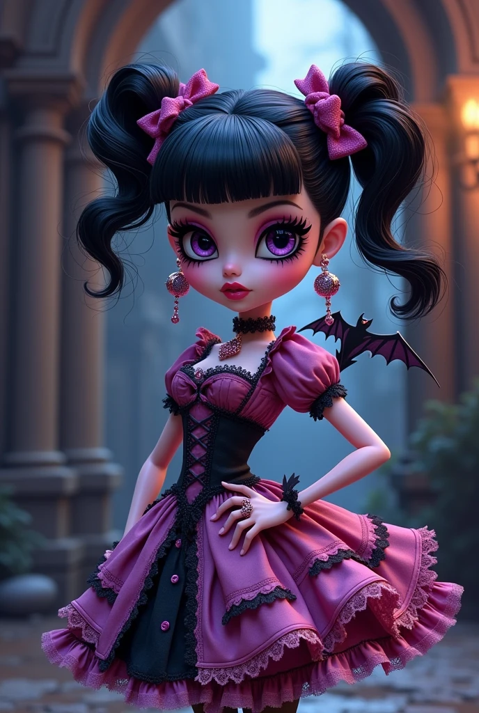 Create a redesign image for Draculaura [Monster High] using lolita style [Cartoon Style]