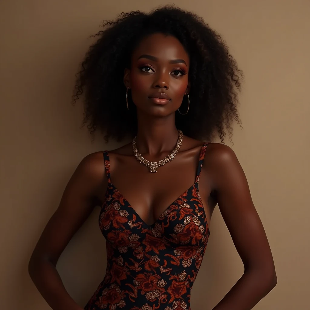 A 4 black African lady with a beautiful body wearing a sexy dress 