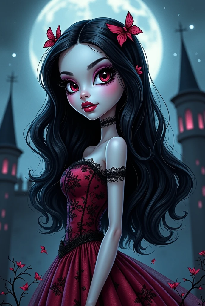 Create a redesign image for Draculaura [Monster High] using gothic style [Cartoon Style]