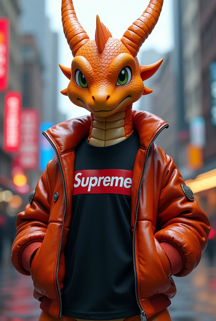 dragonite with the black supreme shirt and the drip jacket