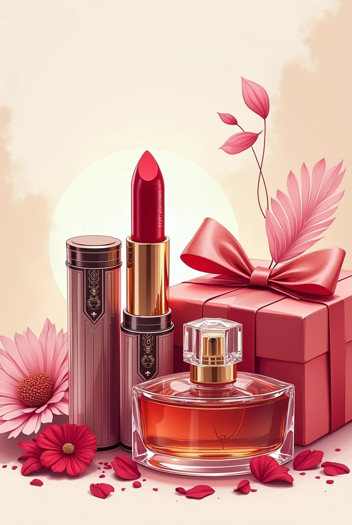 create a vector illustration of a lipstick joint, perfume and gifts