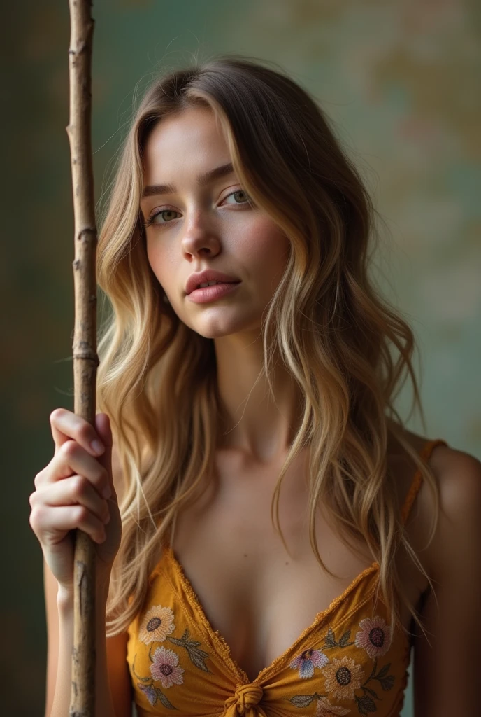 A beautiful girl putting a stick in her ass