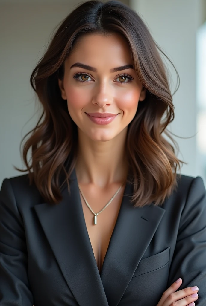 1 white woman with brown hair and brown eyes, age 32, realistic Chief Marketing Officer 18k