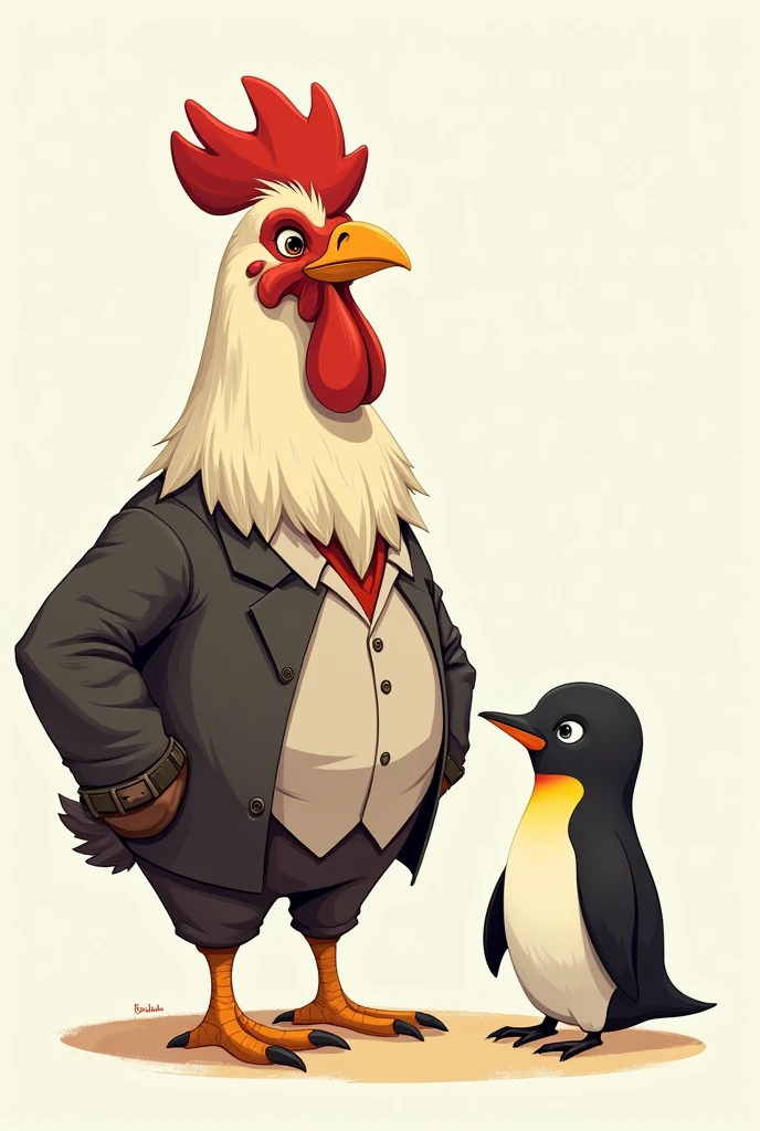 I need a couple type photo with a chick representing the male and the penguin representing the female
Make the chick manly