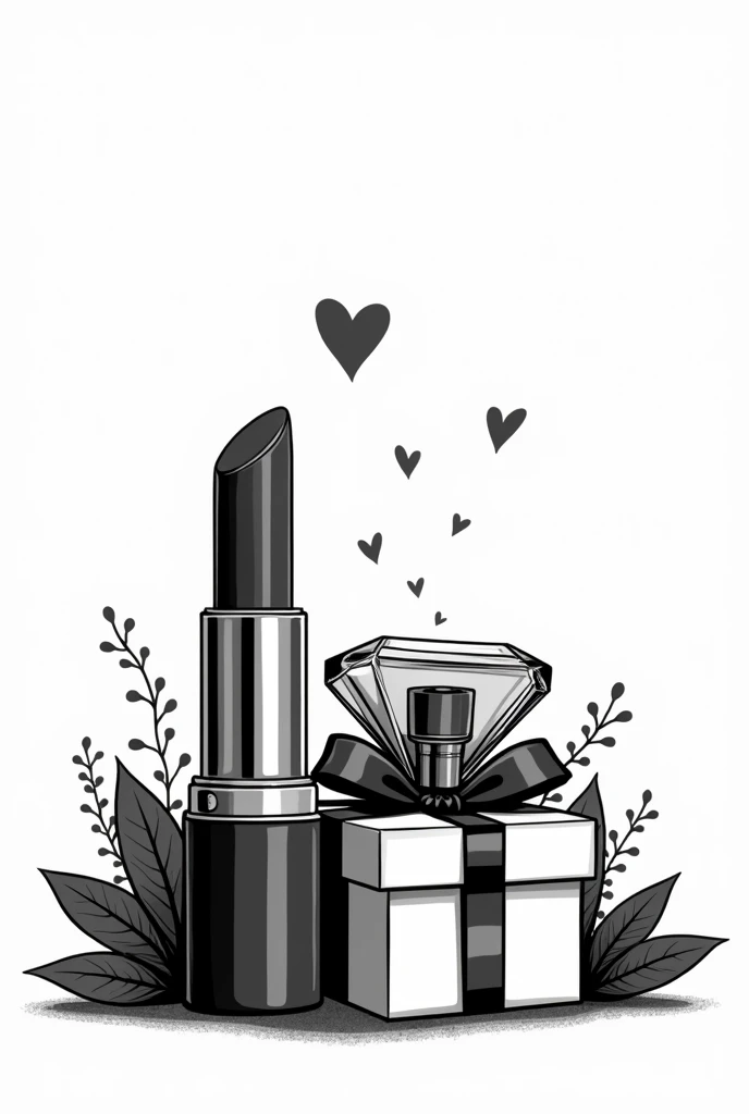 create a black and white vector illustration of a lipstick joint, perfume and gifts