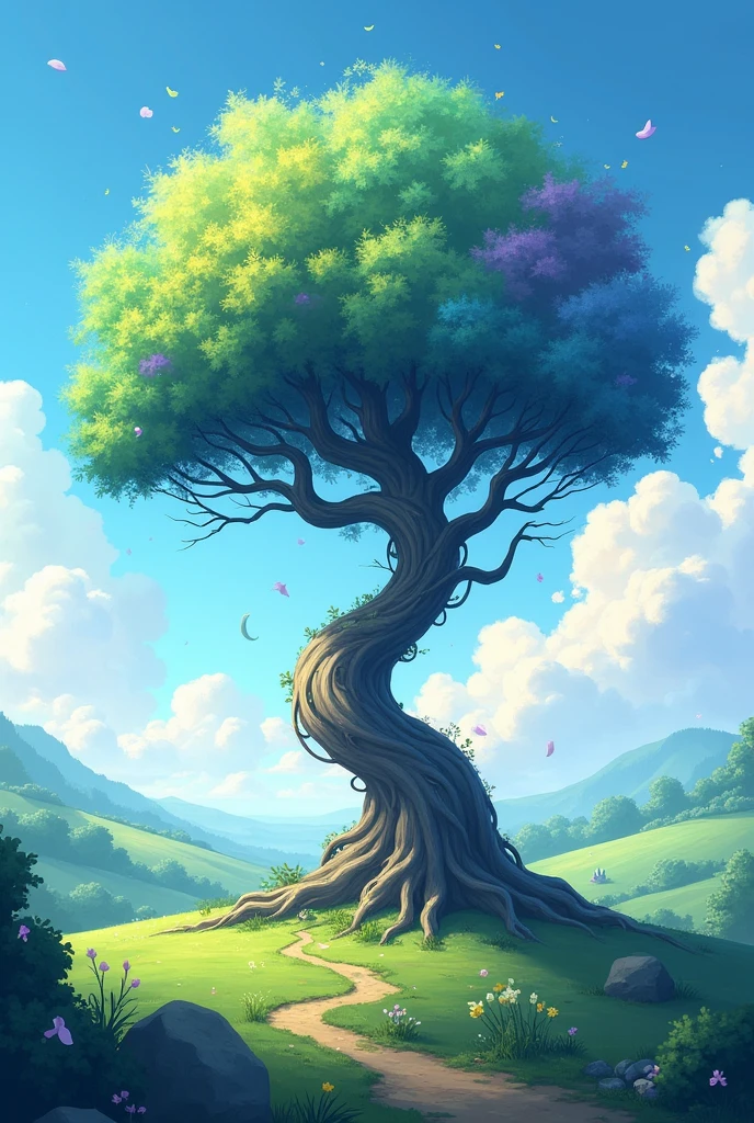 1342297473 beautiful tree, beautiful day, 2d illustration, fantasy style.