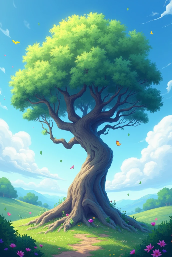 1342297473 beautiful tree, beautiful day, 2d illustration, fantasy style.