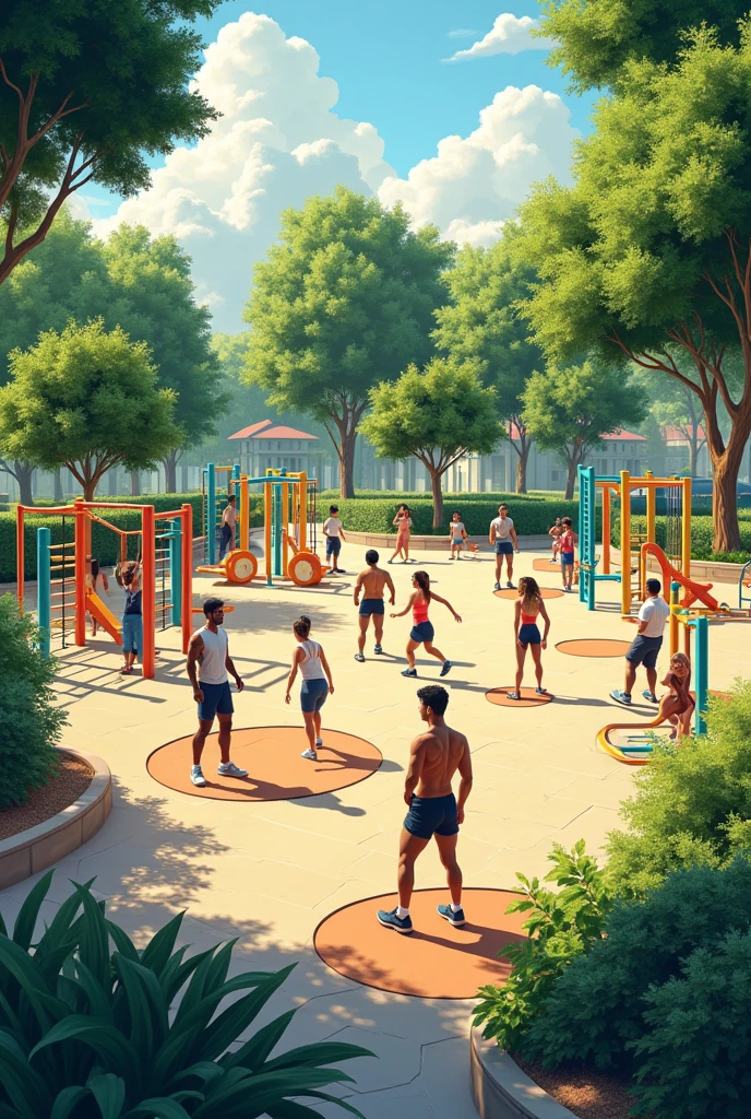 image of an outdoor neighborhood gym in a large space with good equipment