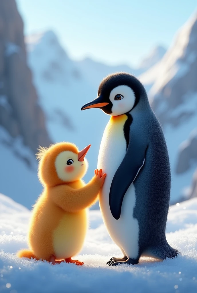 I need a couple photo with a male chick and female penguin holding hands