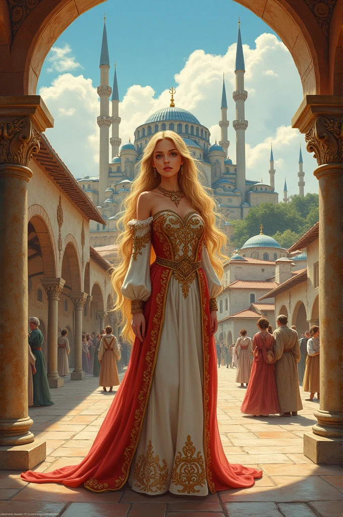 Create for me the cover of my book A Princess in Turkey the character is a blonde woman and you could put a contrast between Turkey and the world she came from which is the Kingdom of Sardinia