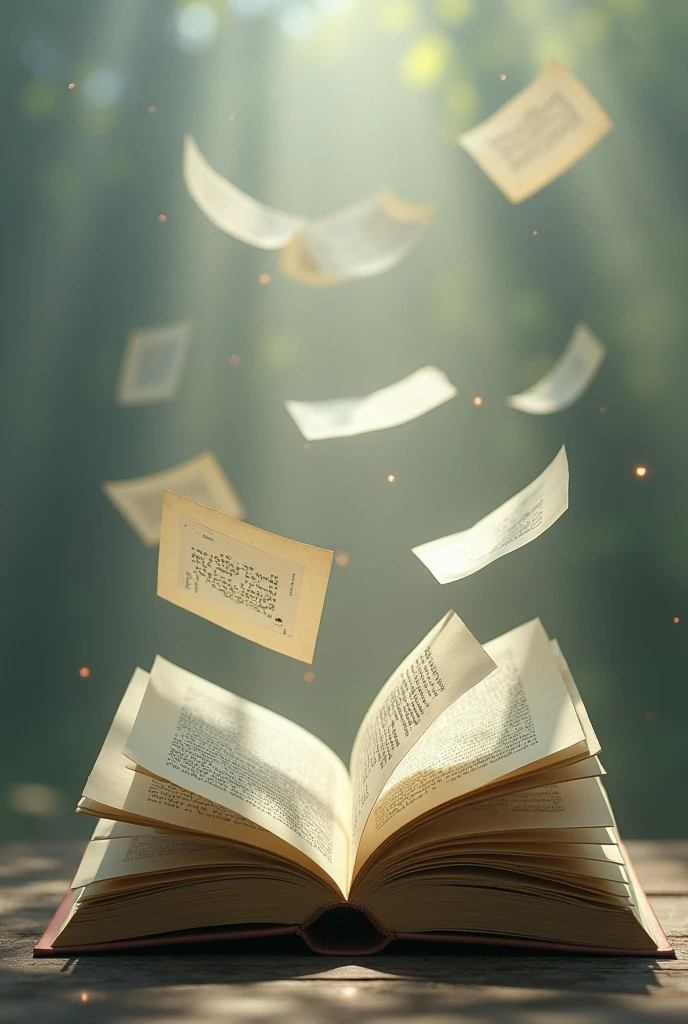 Photo of floating book pages entering the book