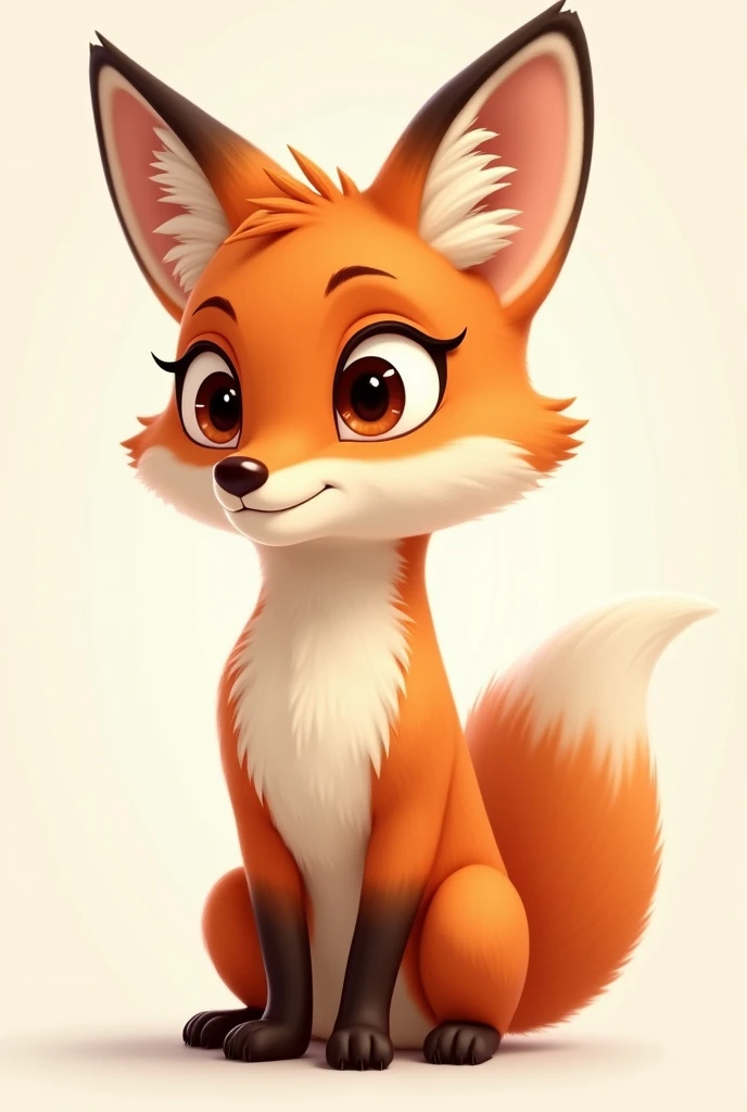 Male young fox as cartoon character with brown eyes thinking, without background
