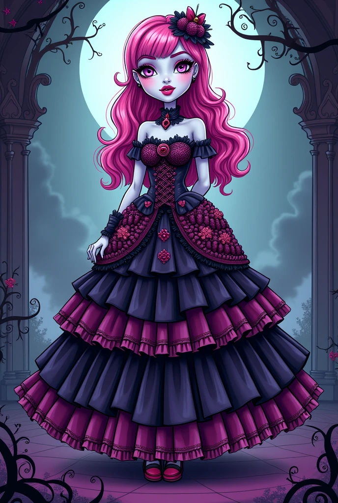 Create a redesign image for Draculaura [Monster High] using gothic and lolita style [Cartoon Style Full Body]