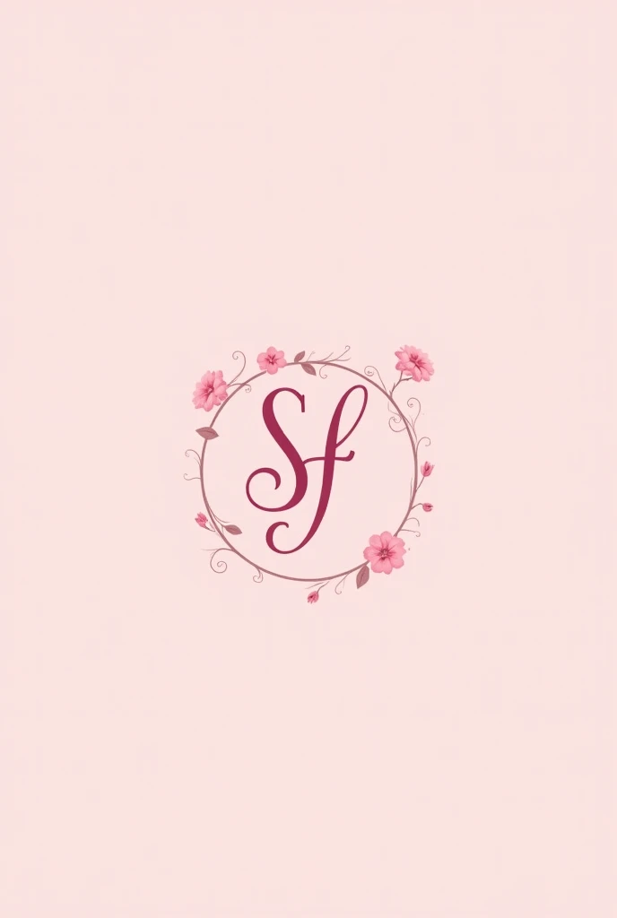 Makeup profile logo for instagram, pink background with delicate sf in the middle, with flourishes