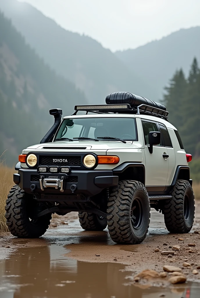 Modified toyota Urban cruiser as a offroader with a outlet from engine bay and loaded with offroading accessories