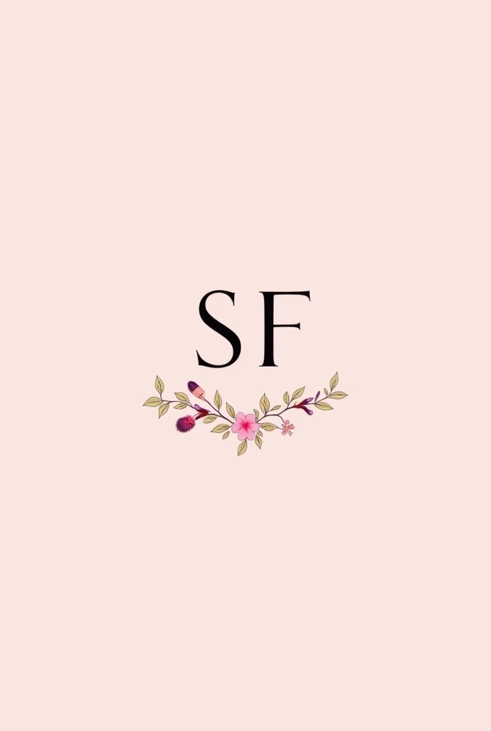Makeup profile logo for instagram, pink background with delicate sf in the middle, with scrotum makeup artist flourishes underneath
