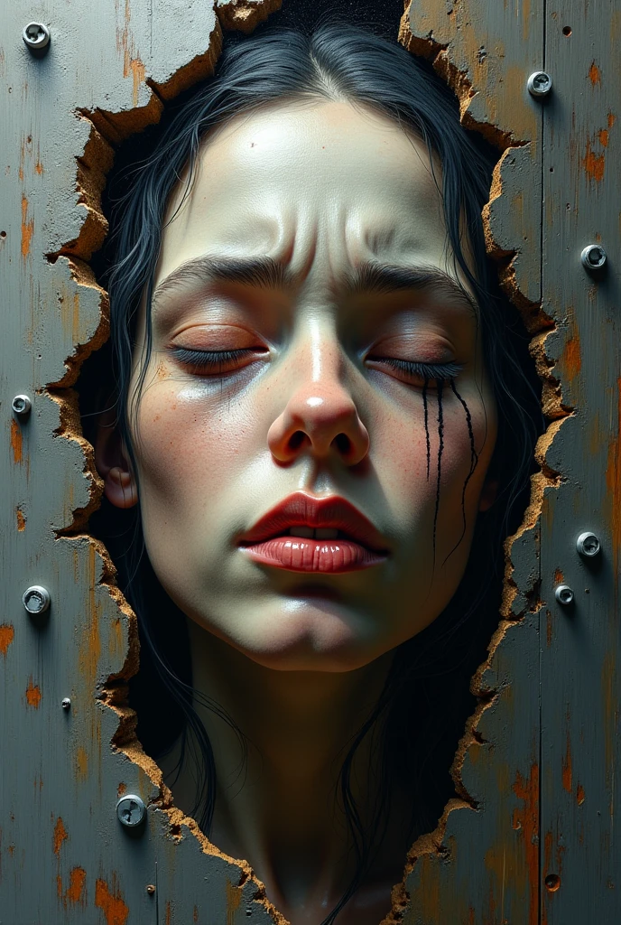 The canvas is alive with chaotic brushstrokes and vivid, clashing colors. The composition features a fragmented mirror, its shards reflecting distorted, anguished faces. The background is a swirling mix of dark blues, fiery oranges, and murky greens, creating an unsettling, turbulent atmosphere. The figures in the shards are exaggerated, their emotions raw and palpable, capturing the internal strife and emotional turmoil of the human condition. The painting's intensity lies in its ability to convey profound feelings through abstract forms and intense colors, embodying the essence of expressionism by prioritizing emotional experience over realistic representation.