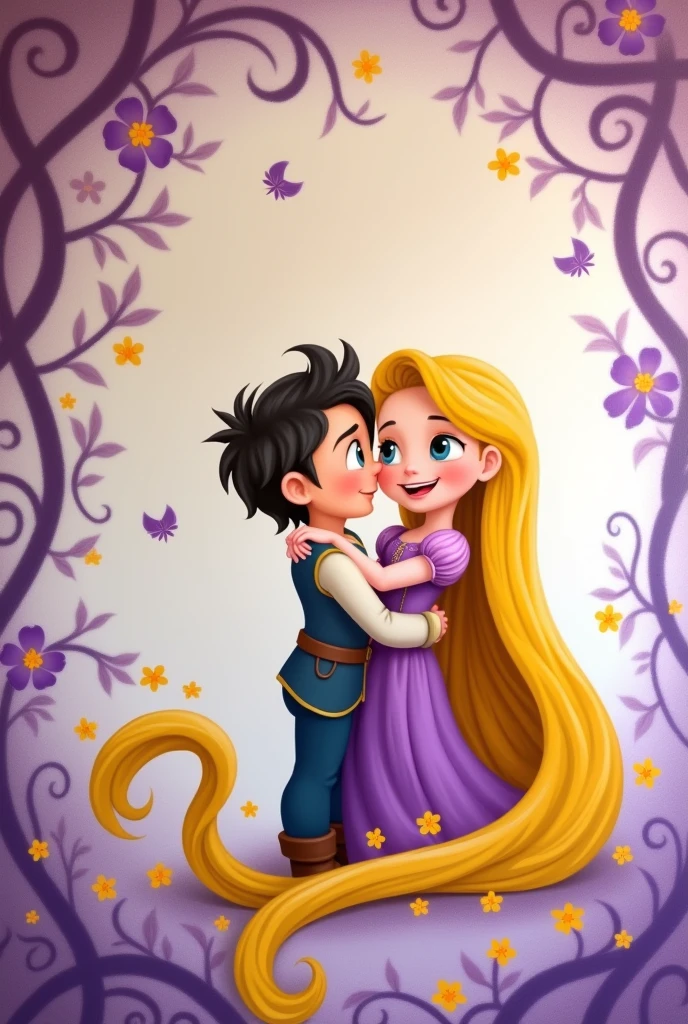 I want a wall painting for a baby's room, where the theme is the Disney movie Tangled the colors in focus are purple and yellow it can be simple