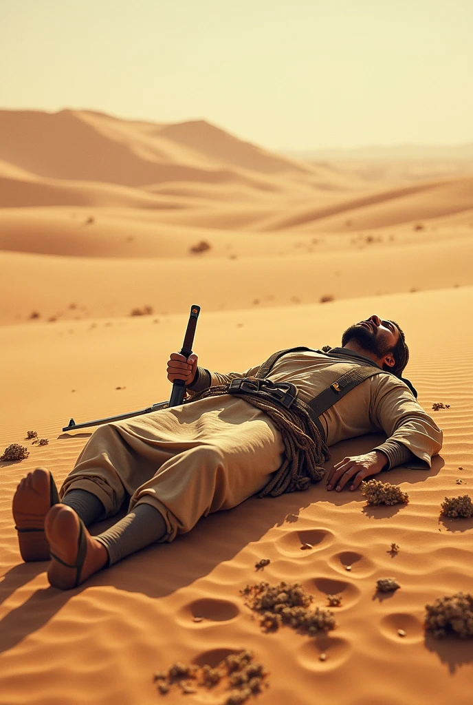 A died Arab in dessert with sward 