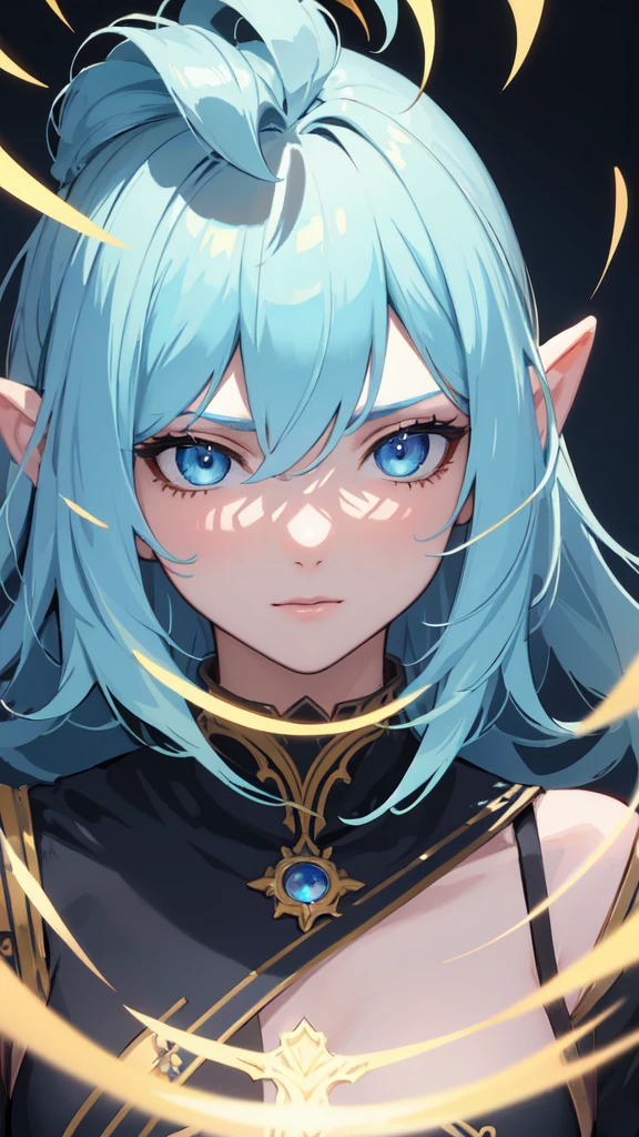(masterpiece, Highest quality, Very detailed, Best Shadow), (Detailed Background,Fantasy), (Beautifully detailed face), High Contrast, (Best lighting, Very delicate and beautiful), ((Cinematic Light)), colorful, Hyper Detail, Dramatic Light, Intricate details, (One person, Alone with light blue hair, Sharp Face,Light blue eyes, Hair between the eyes,Dynamic Angle), Light swirling around the character, Depth of written boundary,magic circle,