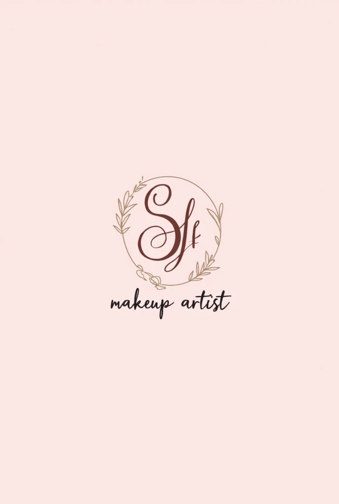 Makeup profile logo for instagram, pink background with delicate sf in the middle, with flourishes written makeup artist underneath