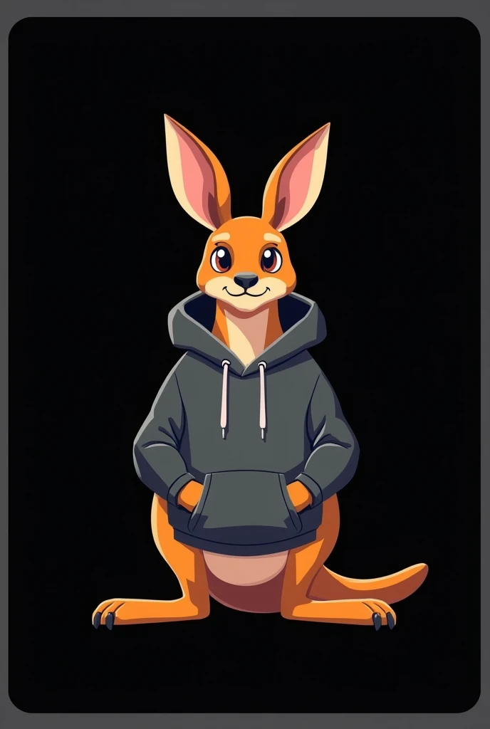 Kangaroo hoodie icon with black background and white borders