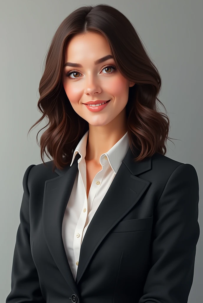 1 white woman with brown hair and brown eyes, age 32, realistic Chief Marketing Officer 18k
