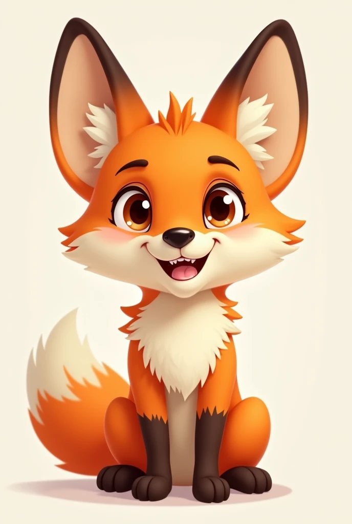 Male young fox as cartoon character with brown eyes is happy, without background
