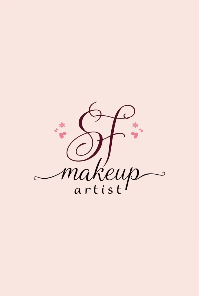 Makeup profile logo for instagram, pink background with delicate sf in the middle, with flourishes written makeup artist underneath