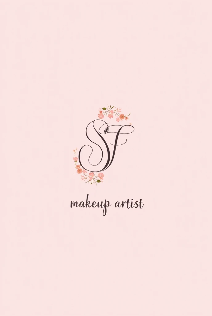 Makeup profile logo for instagram, pink background with delicate sf in the middle, with flourishes written makeup artist underneath