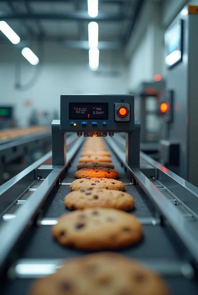 create a sensor that monitors the amount of cookies on a conveyor belt, It is big and is managed on top, discreet and modern