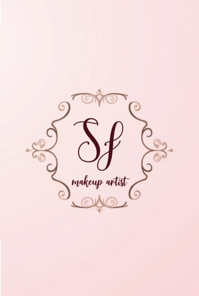 Makeup profile logo for instagram, pink background with delicate sf in the middle, with flourishes written makeup artist underneath