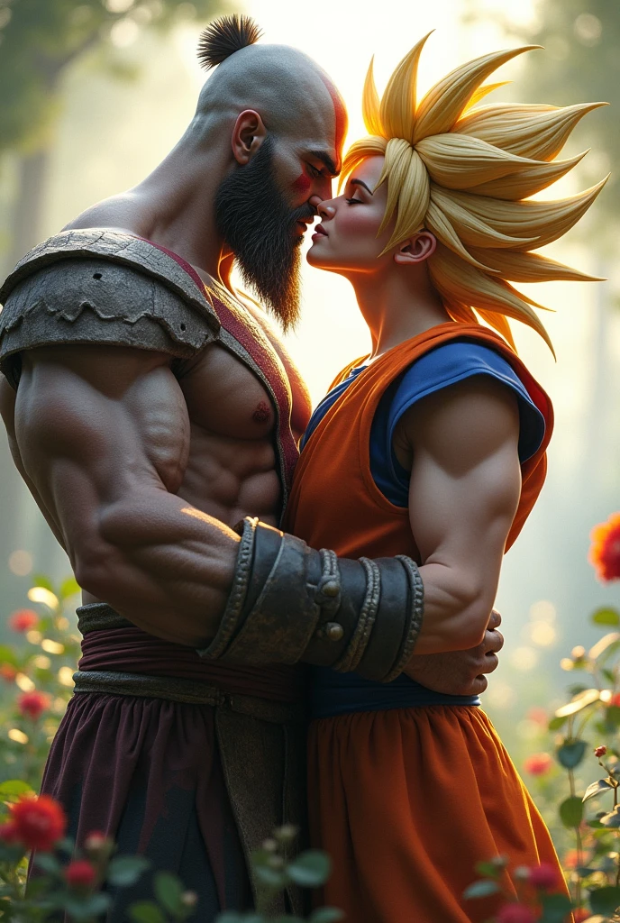 Kratos and Goku kissing