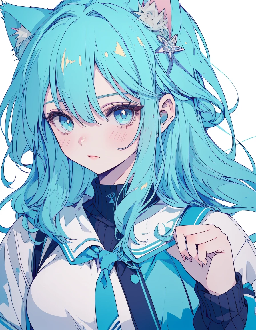 sports uniform, ((masterpiece, best quality:1.5)), ((Beautiful detailed cat aqua eyes:1.2)), cat ears, pale skin, medium breasts, beautiful hands, beautiful fingers, EasyNegative