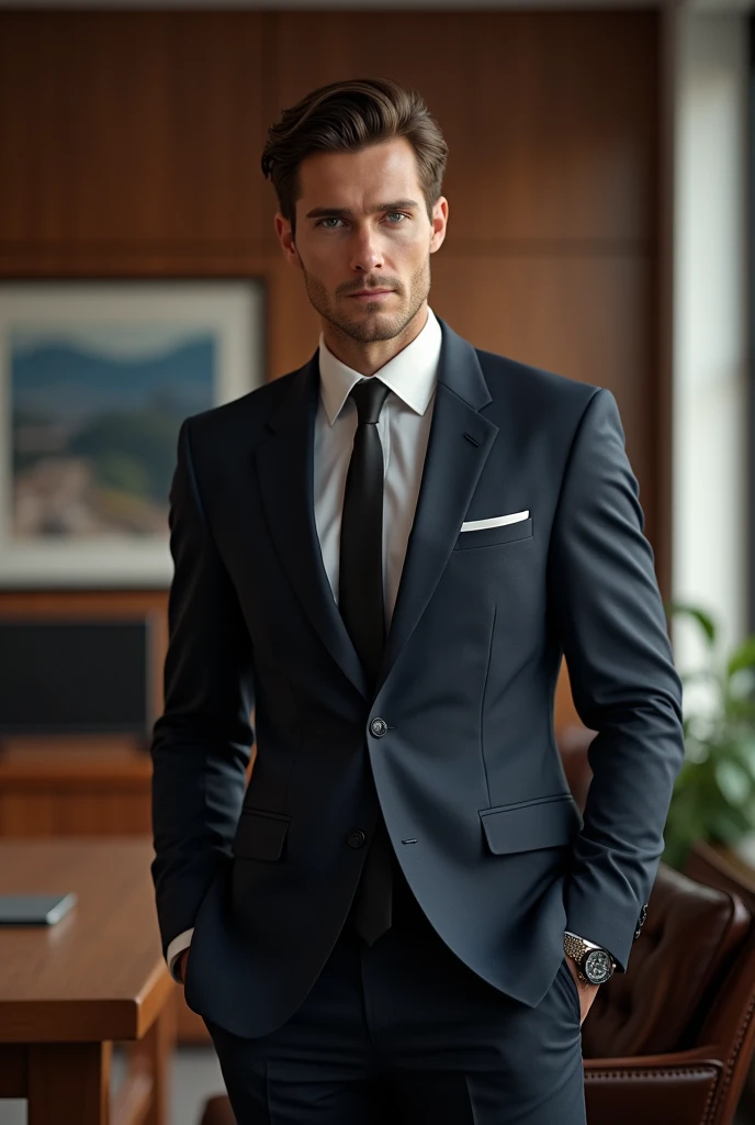 create the image of an elegant executive with an Italian suit