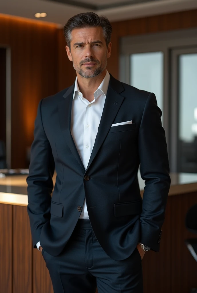 create the image of an elegant executive with an Italian suit