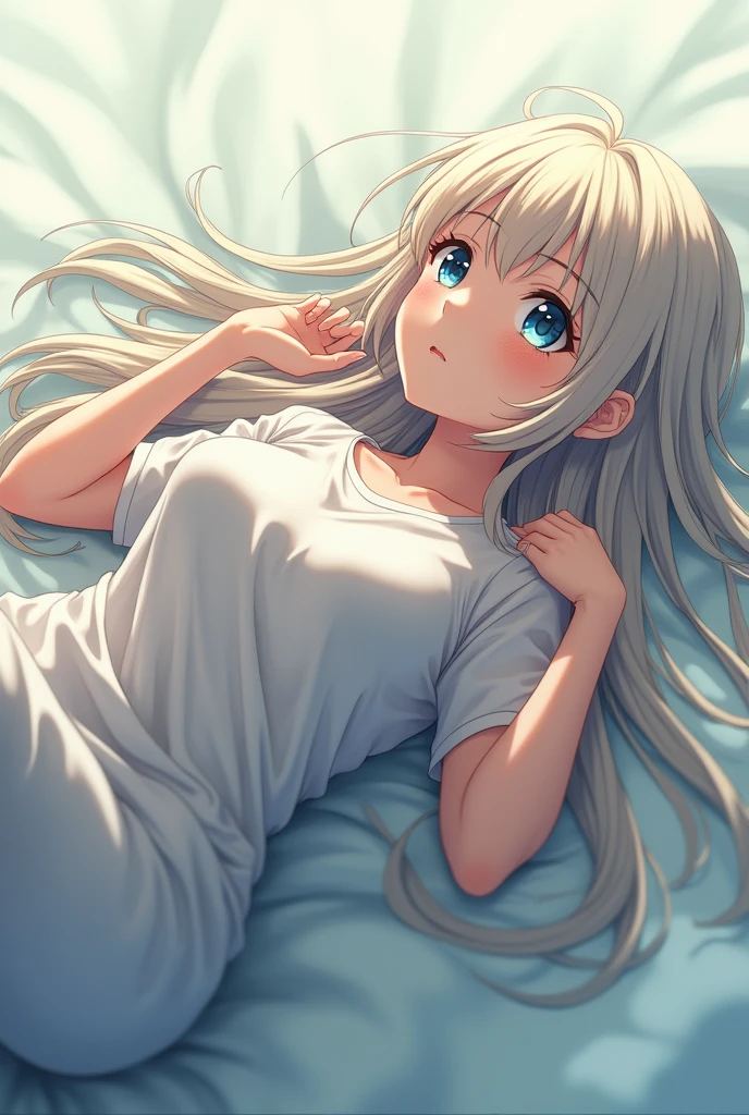 anime girl laying down on her back