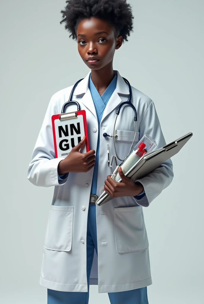Black medical student holding medical supplies with NGU written on them
