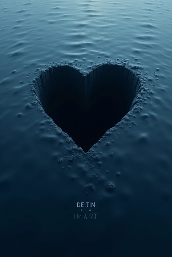 A realistic dark blue background with an image of an endless dark trench in form of a heart in the blue ground segmented And the image Put title BENEATH THE SURFACE by Kigozi Paul Denvaal