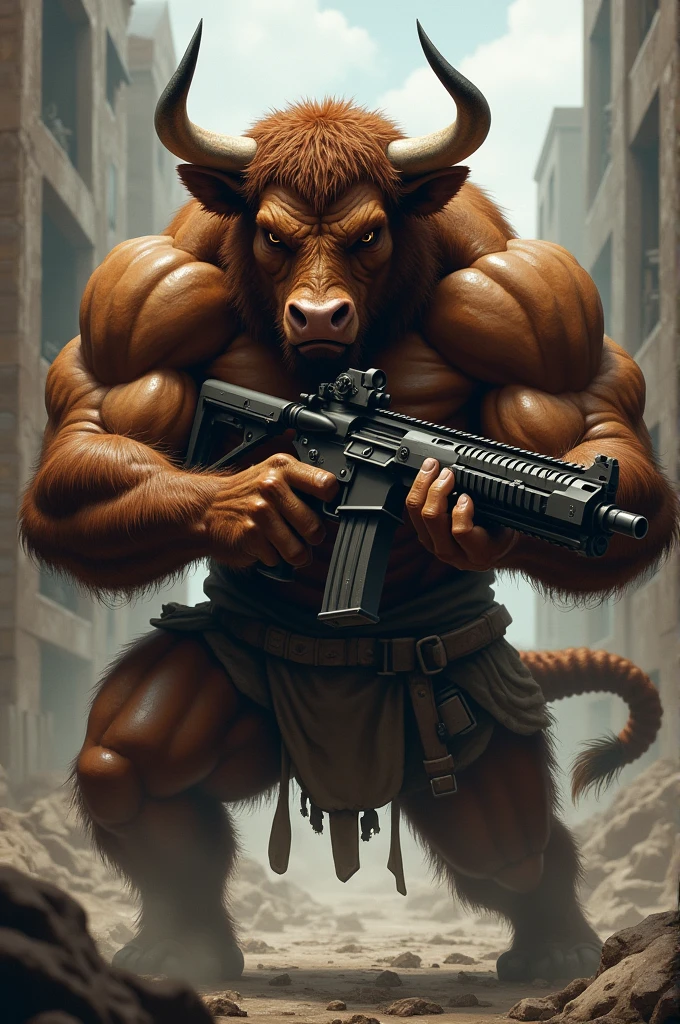 Bull using a gun