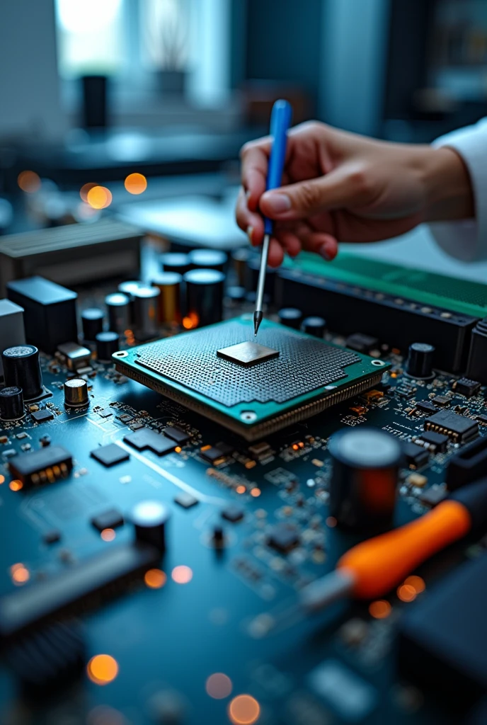 Create an image aimed at promoting computer maintenance services.
Image without people in the photo Focus on components and maintenance