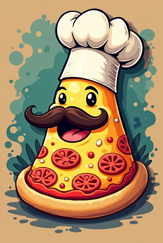 Sticker de Pizza con bigotes y gorro de cheff 
