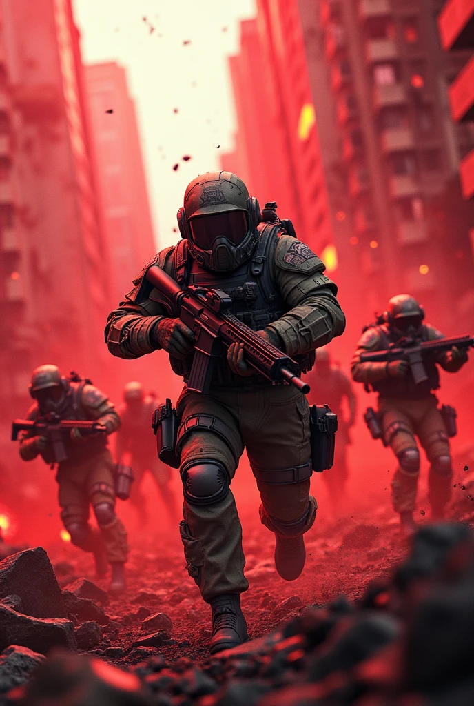 Gaming background , colour sechuration red, battle war background guns, 