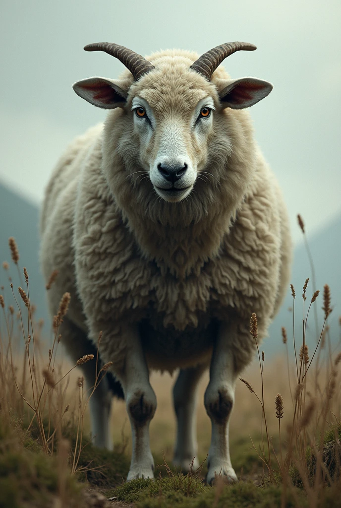 A sheep in the sheep face the wolf appear the body sheep and inside the body wolf