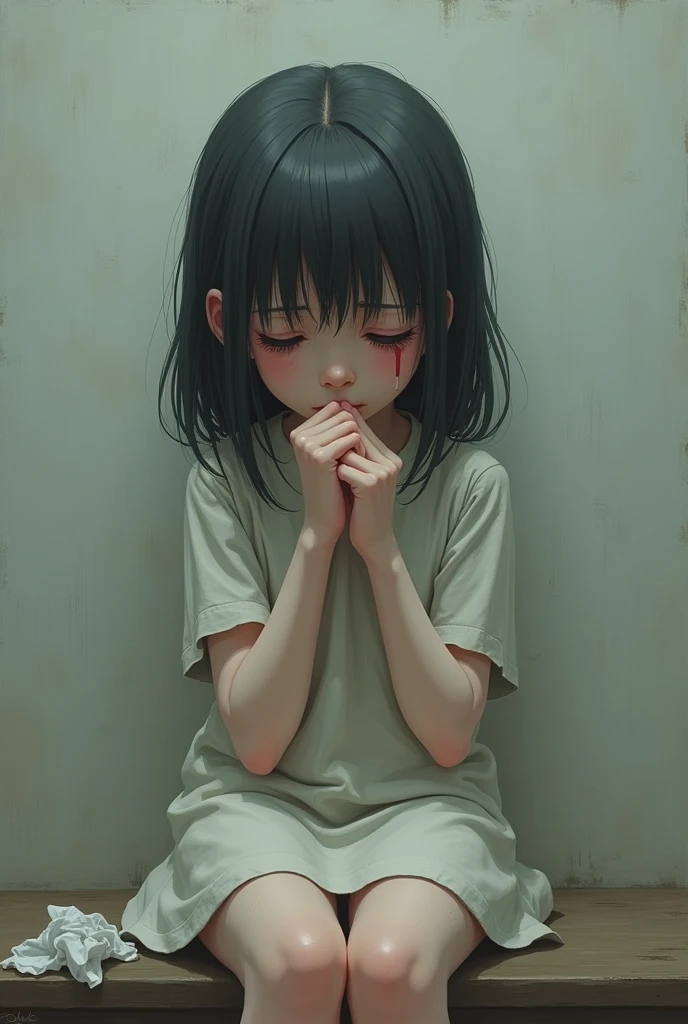 girl sitting crying